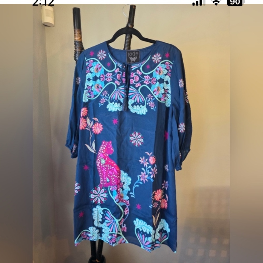 New Johnny Was Jade Dress with Floral Accents size XL silk - Picture 14 of 15